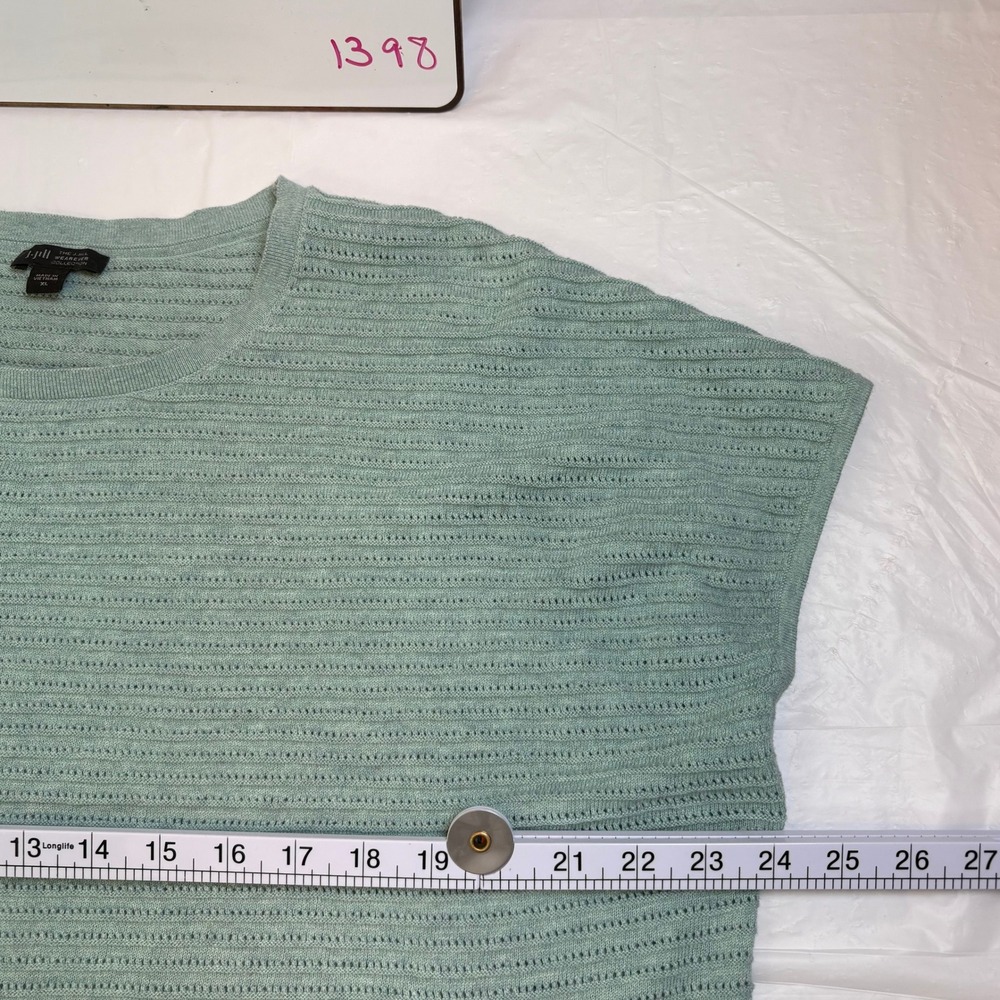 J. Jill Wearever Blue Green Pointelle Knit Cap Sleeve Sweater Top XL - Picture 7 of 9